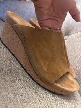 Papillio Suede Cork Wedge Slide in Tan Suede